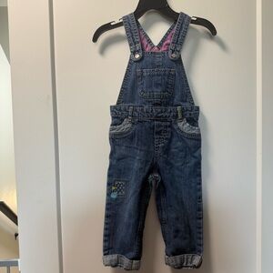 Genuine‎ Kids for Oshkosh Overalls Denim Jean Pink Accent Cuffed Embroidery 18m